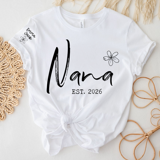 Custom Nana T Shirt Est 2026, Personalized Grandma Shirt, Minimalist Nana Name Tee, Family Gift for Nana from Grandkids