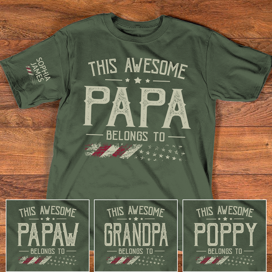 This Awesome Papa Belongs To Custom T Shirt, Personalized Family Gift for Father Day
