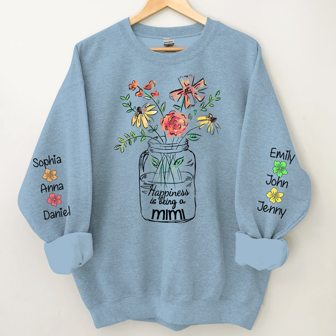 Happiness Is Being A Mimi Flower And Grandkids On Sleeve Sweatshirt