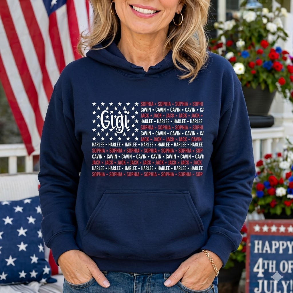 Personalized Grandma and Kids American Flag Shirt, Comfort Colors®USA 250th Anniversary Patriotic Shirt