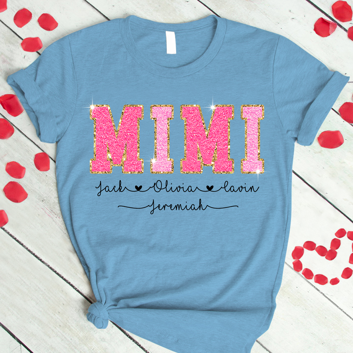 Custom Glitter Grandma With Grandkids Valentine's Day T-Shirt