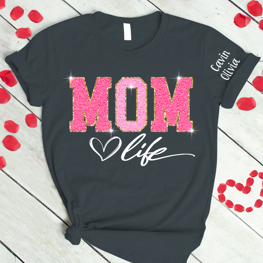 Custom Mom Life Glitter Valentine 2024 T-Shirt