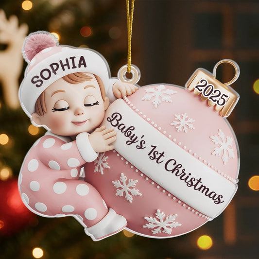 Custom Acrylic Ornament, Personalized Christmas Baby Shower, First Christmas Magic Begins