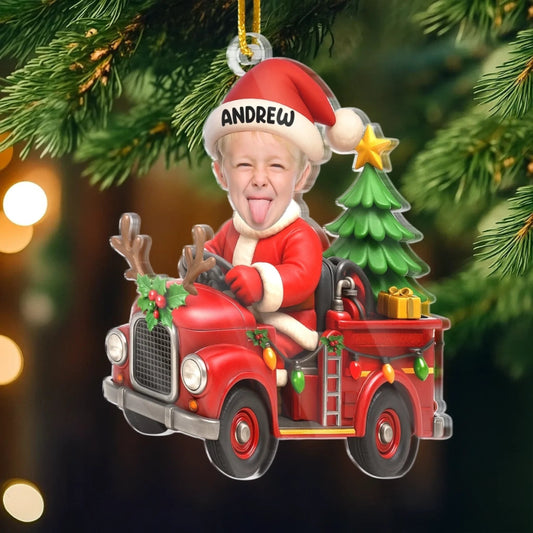 Custom Photo Acrylic Ornament, Personalized Christmas Birthday Gifts For Kids, Driving Into Holiday Magic