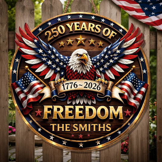 Personalized American Eagle Wood Sign, 250 Years of Freedom 1776-2026, Custom Family Name Patriotic Decor