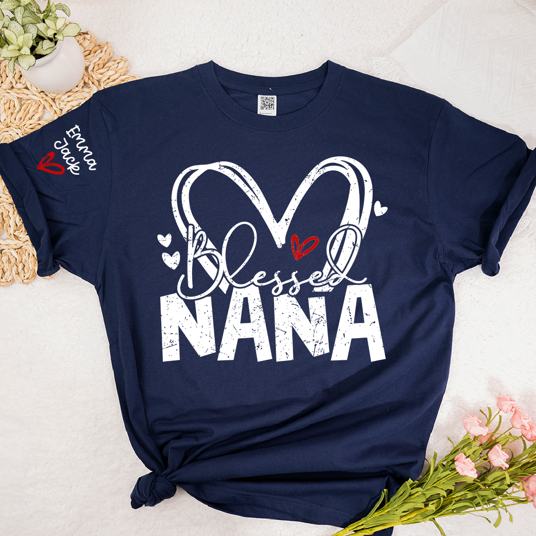 Blessed Nana Shirt, Personalized Family T Shirt with Custom Grandkids Names and Heart Design