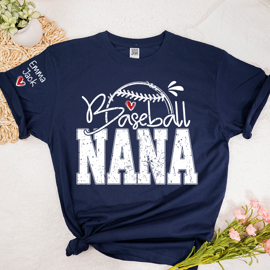 Baseball Nana Game Day Shirt with Custom Names, Sports Family T Shirt for Grandma