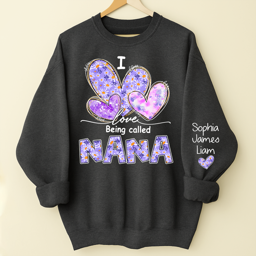 I Love Being Called Nana Purple Sweatshirt – Personalized Nana Shirt With Grandkids Names
