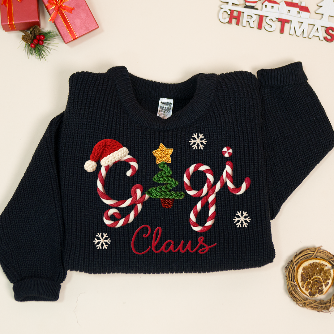 Custom Gigi Hand-Embroidered Sweater Christmas, Gift for Grandma And Kids