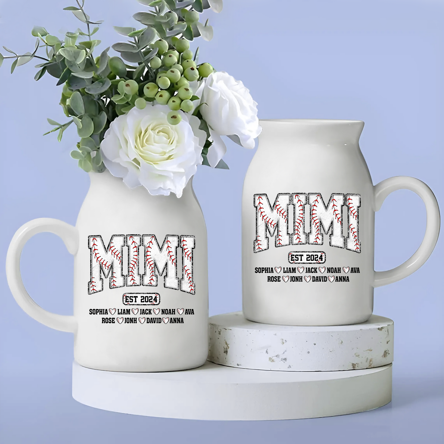Baseball Grandma And Kids - Custom Home Decoration Flower Vase According To Family Requirements - Warm Gift For Mother's Day, Ceramic Flower Vase