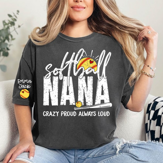 Custom Softball Nana T-Shirt, Personalized Sports Grandma Tee for Game Day