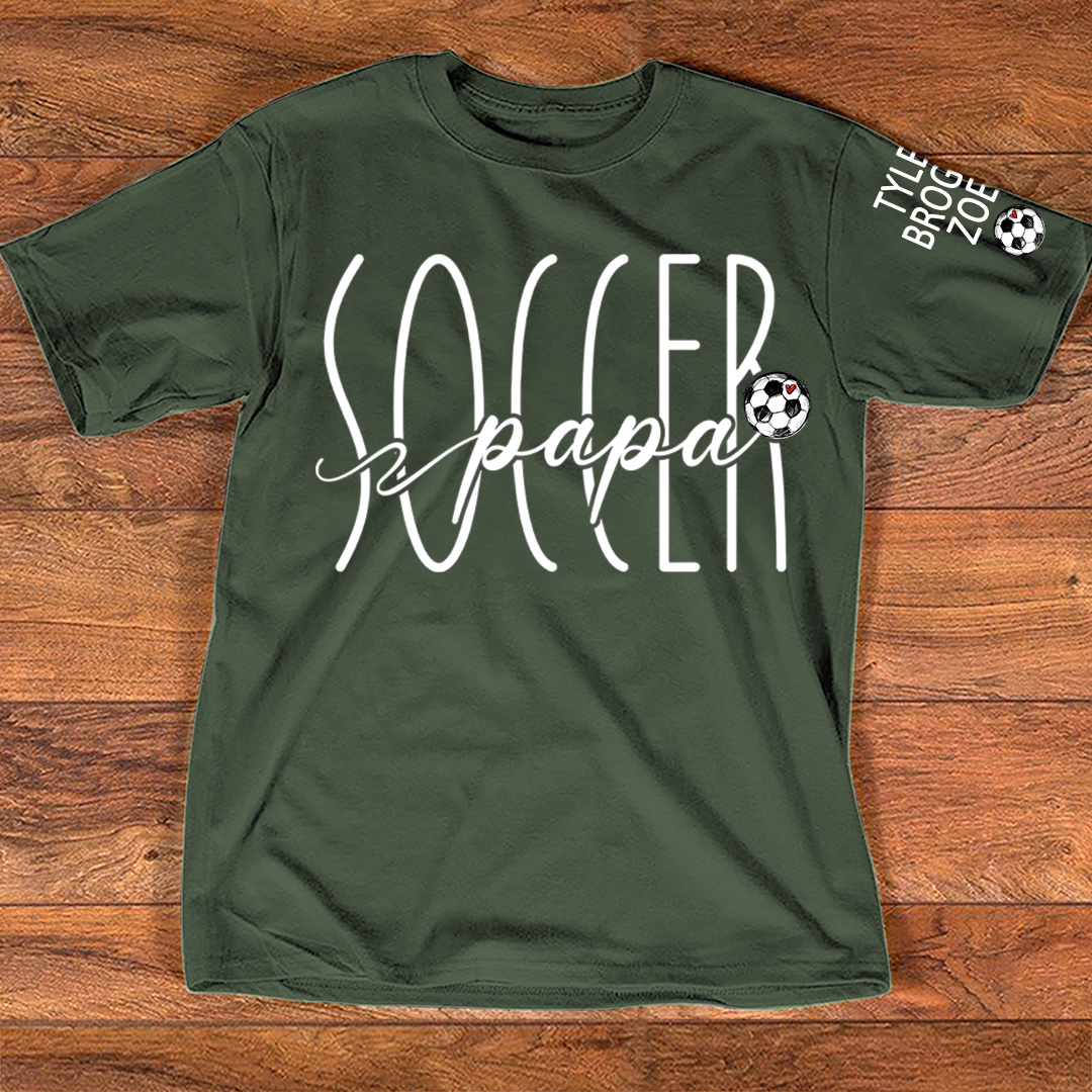 Custom Papa Soccer T-Shirt, Personalized Soccer Papa T-Shirt with Custom Grankids Names