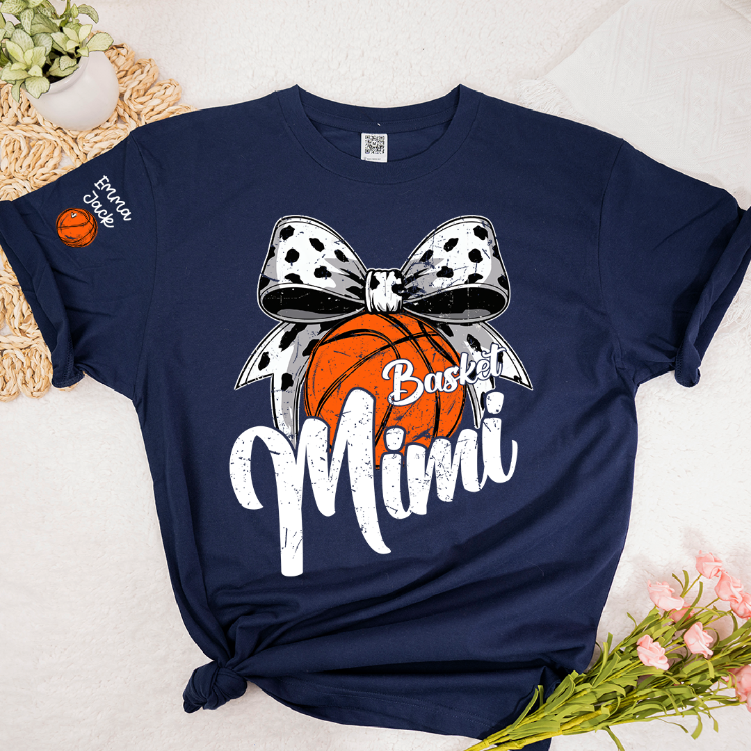 Basketball Mimi Shirt, Custom Names and Bow Design for Proud Sports Grandma