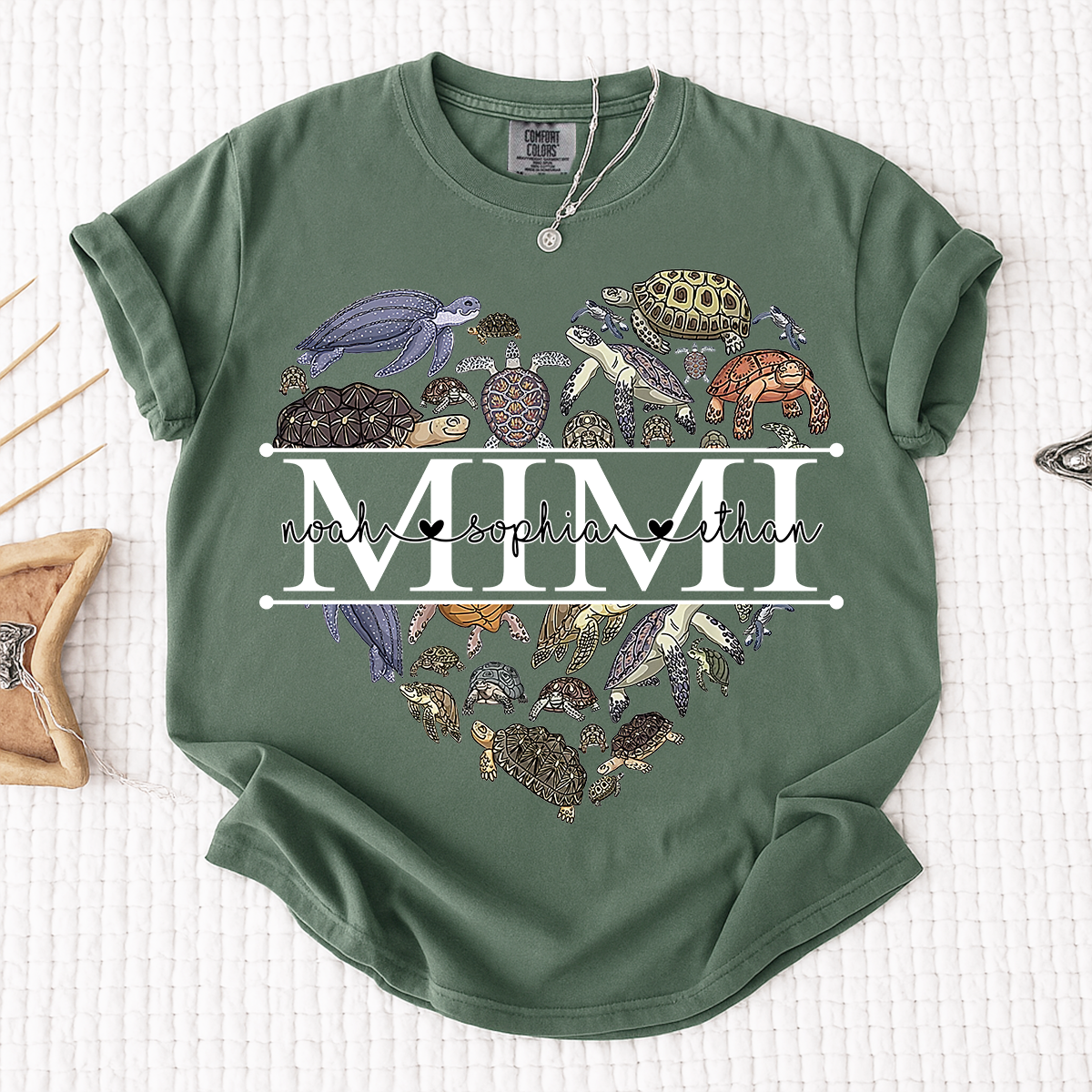 Comfort Colors® Mimi Turtle T-Shirt for Grandma Personalized Gift with Kids’ Names