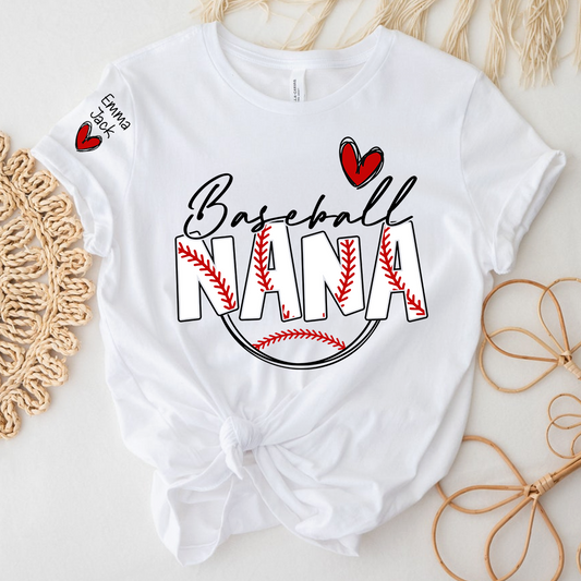 Personalized Baseball Nana T-Shirt, Custom Nana Tee for Proud Baseball Grandma, Give Grandma And Kids