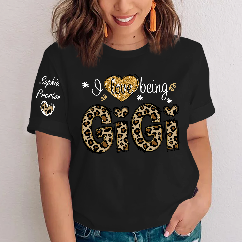 I Love Being Gigi Leopard, Custom Gigi And Kids, Grandma Gift TH T-Shirt