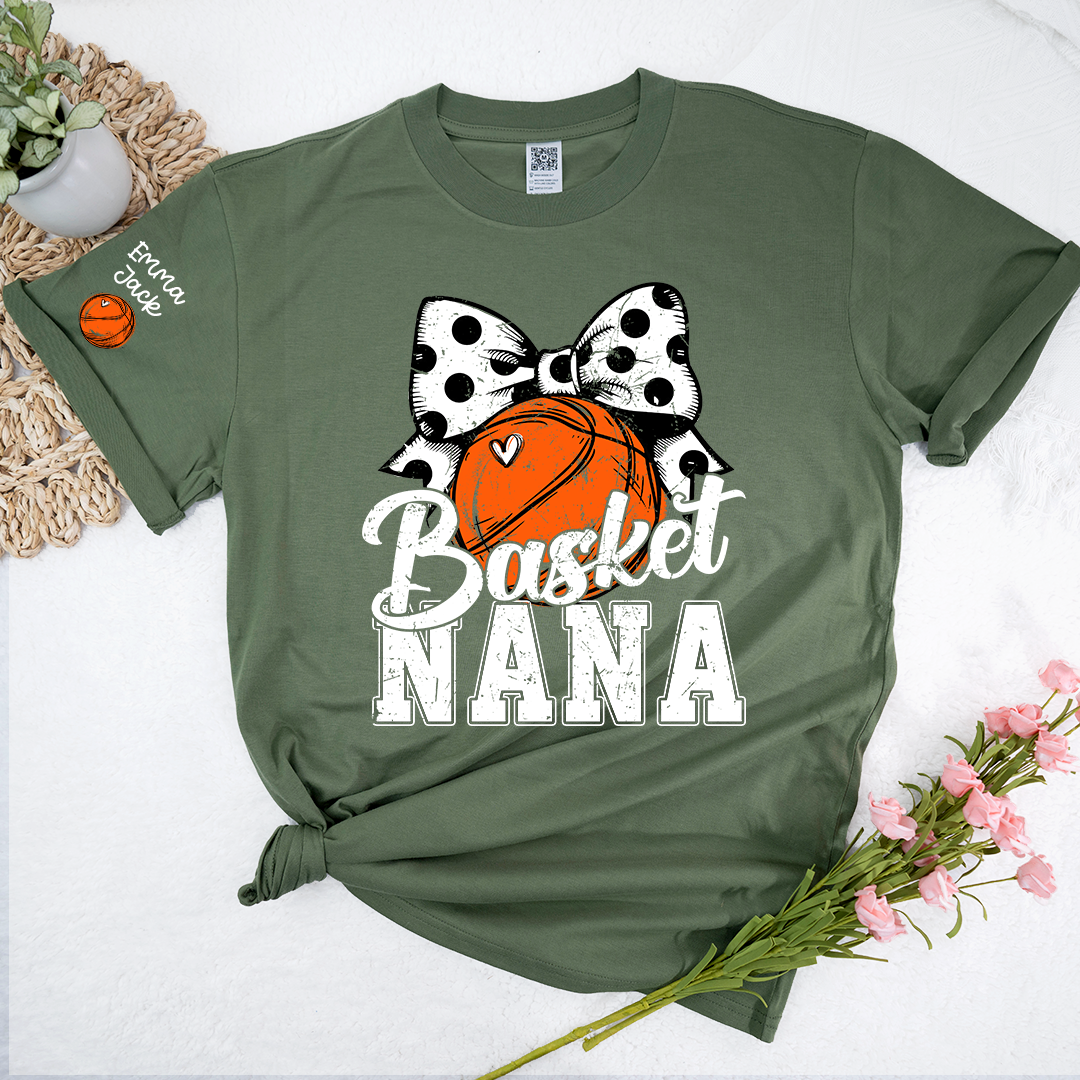 Basketball Game Day Nana T-Shirt, Custom Grandchildren Names Sports Fan Tee