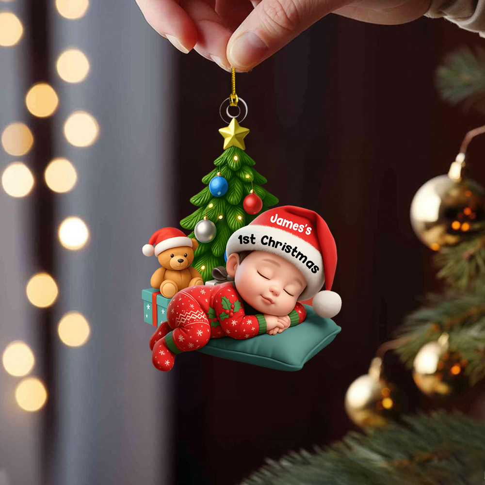 Personalized Baby’s First Christmas Ornament 2025 – Custom Name Sleeping Baby Ornament, Keepsake Gift for New Parents Ornament