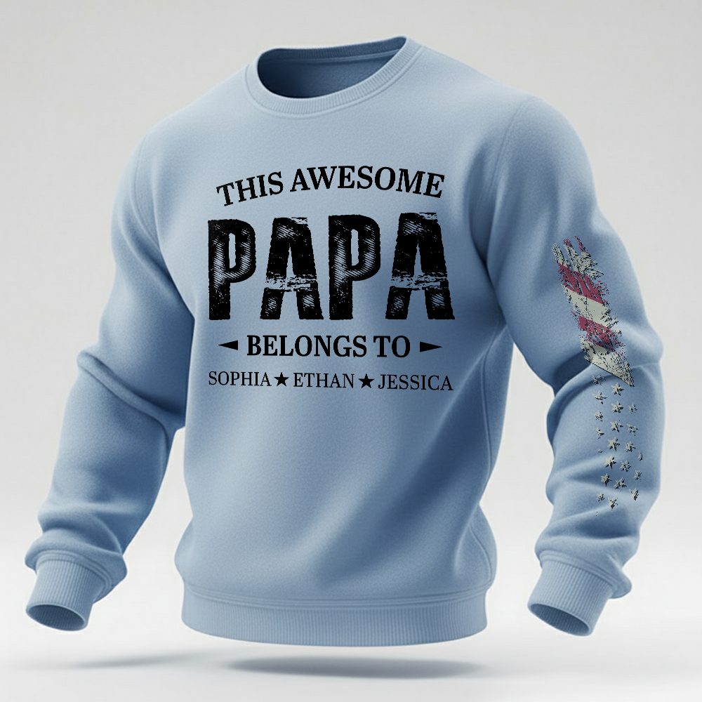 Personalized Papa Sweatshirt This Awesome Papa Belongs To with Custom Names, Proud Family Crewneck
