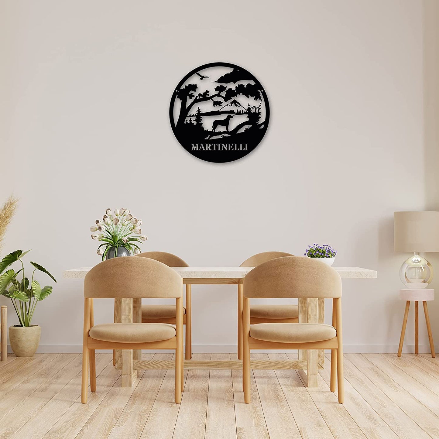 Dog in Mountains Personalized Metal Wall Sign, Dog Lover Metal Wall Art Customized with Your Last Name