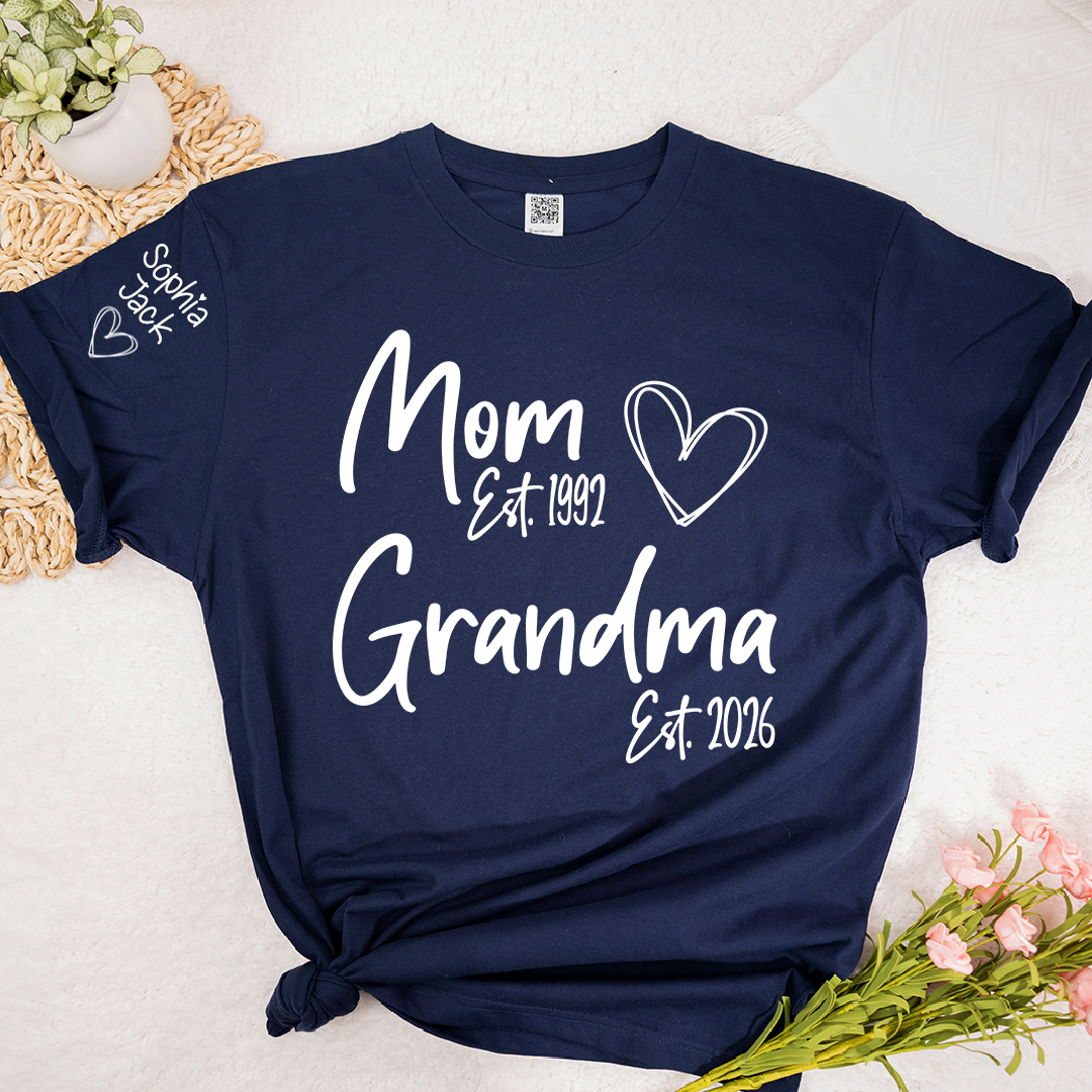 Personalized Mom Grandma Shirt, Est Year Minimal Family Design, With Grandma And Kids Names