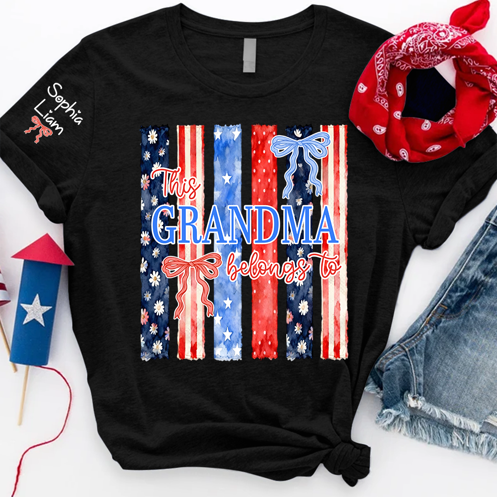 Personalized This Grandma Belongs To T Shirt, Custom Gift for Grandma with Family Names, Patriotic Design for 4th of July