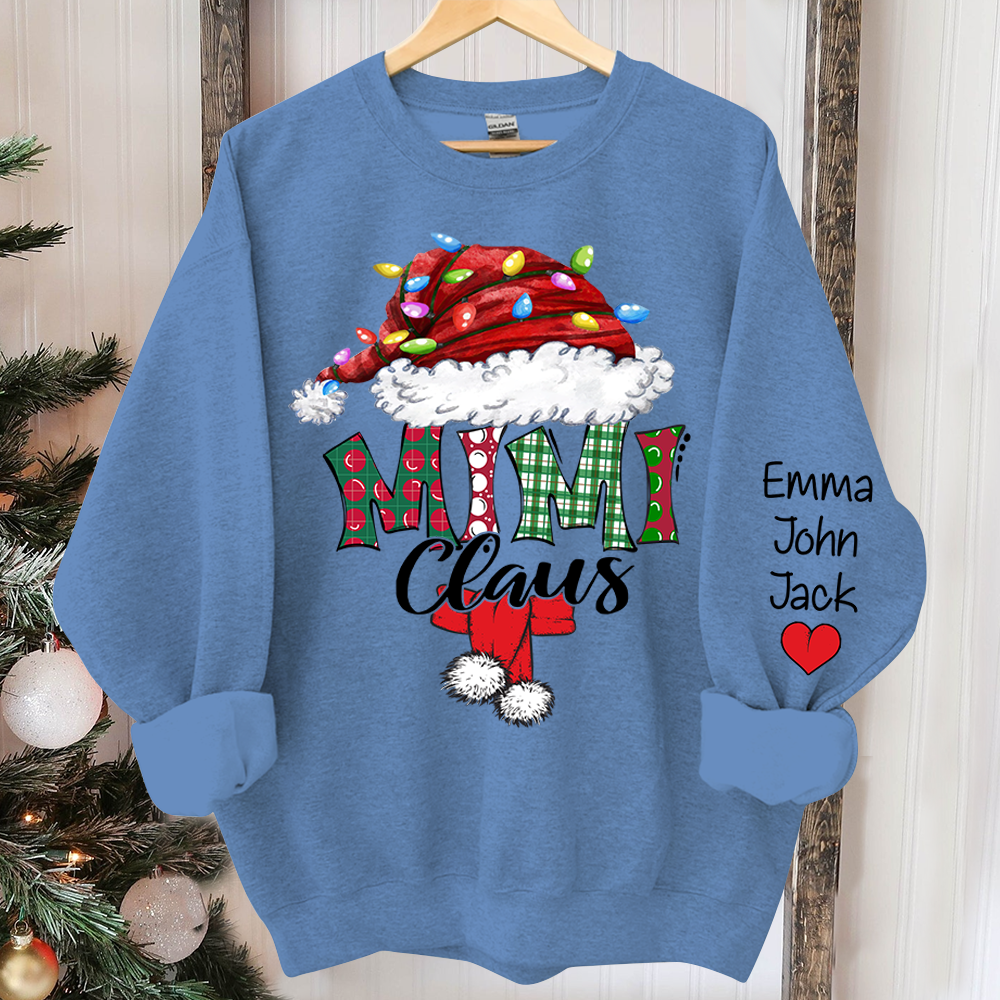 Personalized Mimi Claus Xmas Trend Sweatshirt, Custom Grandma and Grandkids Sweatshirt