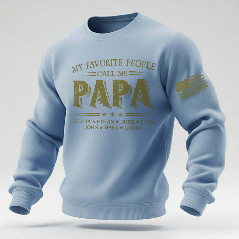 Custom Papa Crewneck Sweatshirt With Children Names, Personalized Dad Family Shirt