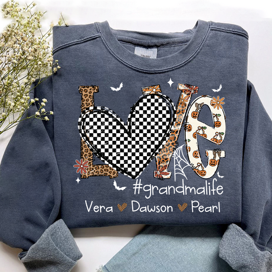Custom Love Family Sweatshirt, Grandma Halloween Shirt with Kids Names