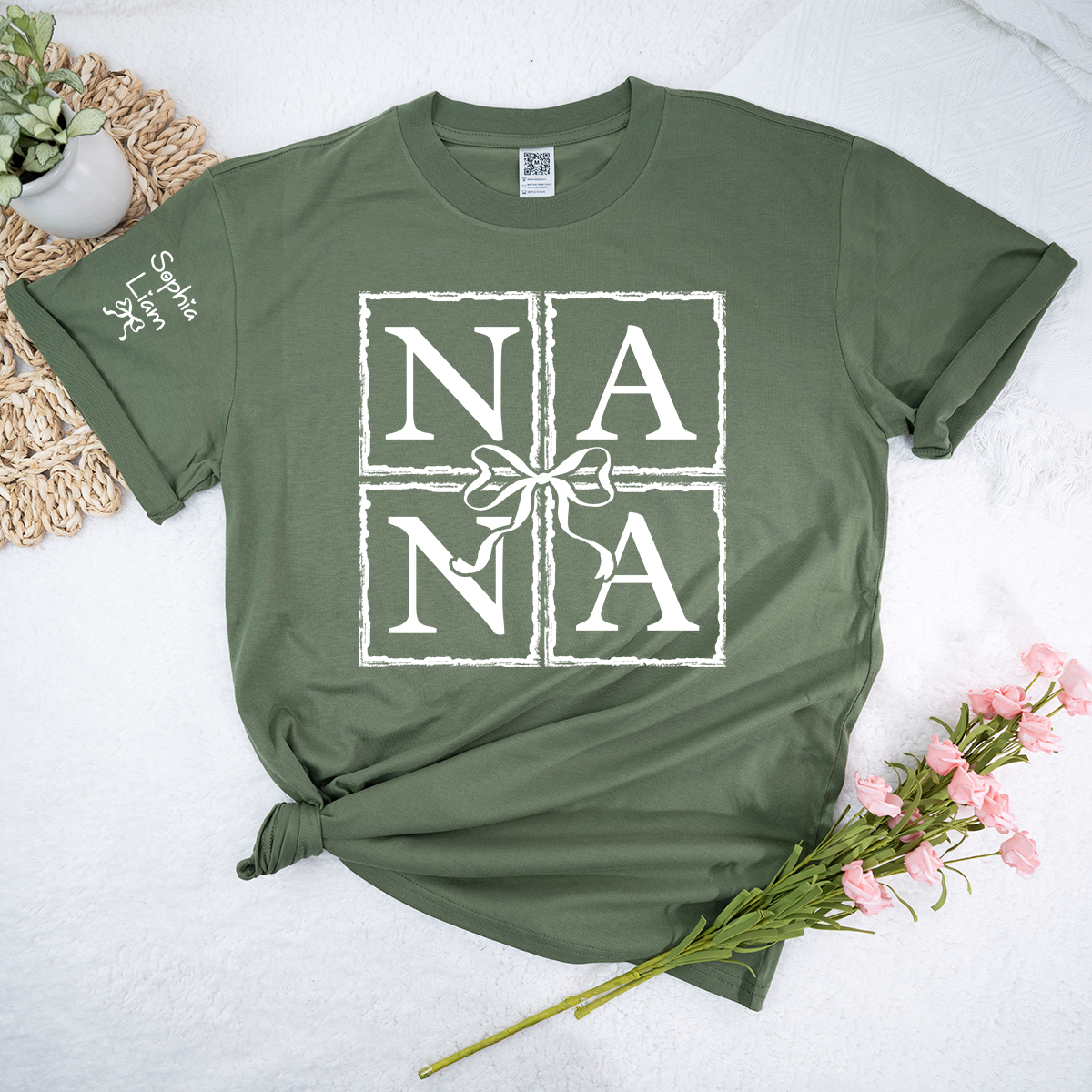Nana Shirt with Bow Design, Personalized Nana T-Shirt for Women, Custom Grandmother Apparel, Family Role Clothing