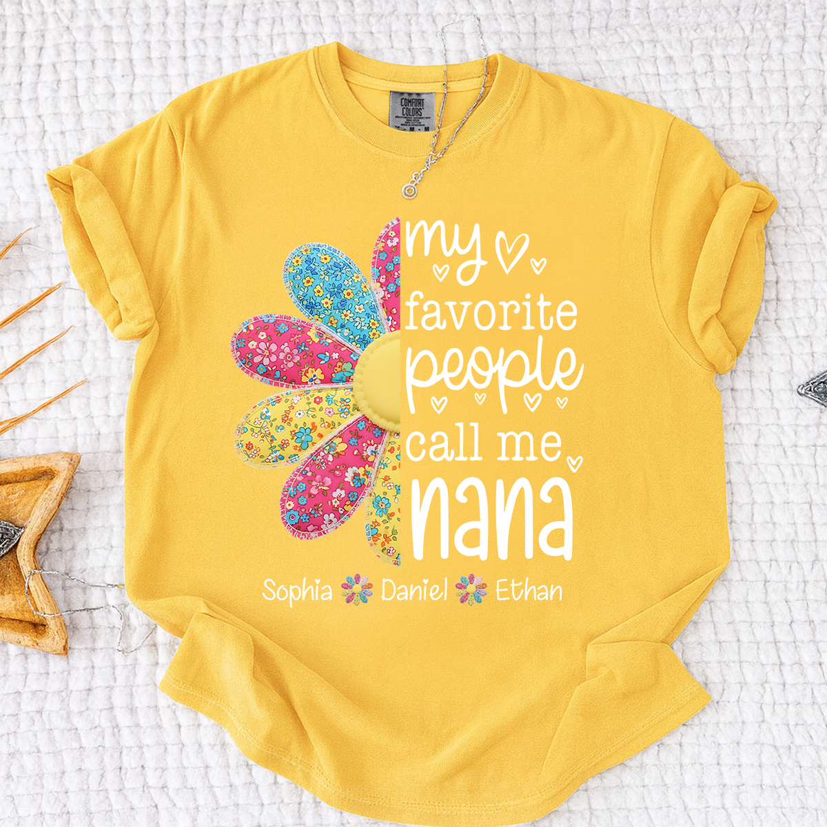 Comfort Colors My Favorite People Call Me Nana Shirt, Personalized Nana T-Shirt with Custom Names and Flower Design