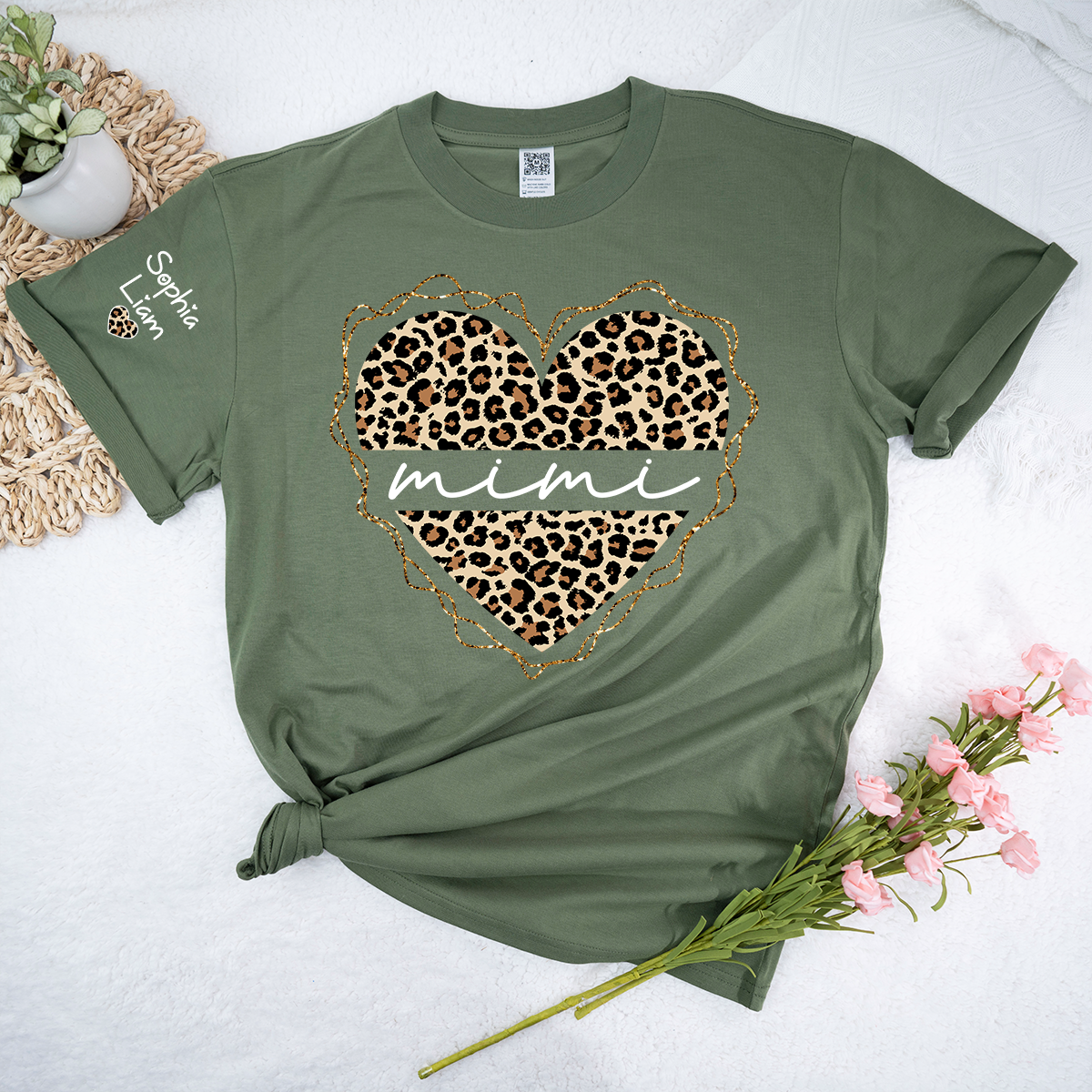 Mimi Leopard Heart Shirt for Women, Cute Grandma Mimi T-Shirt with Stylish Animal Print Design