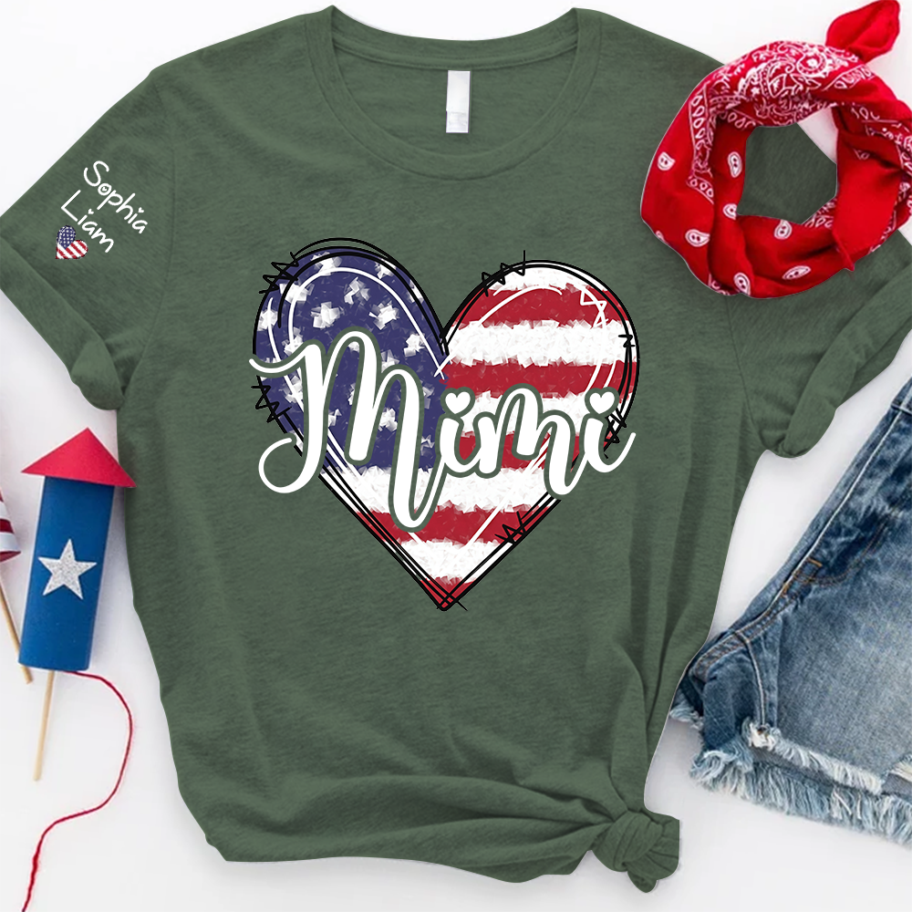 Mimi Patriotic Shirt, American Flag Heart Mimi T-Shirt for Women, 4th of July Grandma Gift