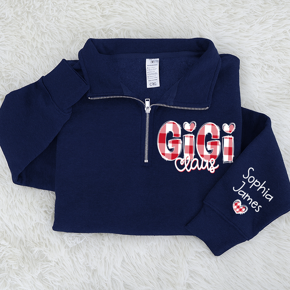 Personalized Gigi Claus Zip Sweatshirt – Custom Name Buffalo Plaid Christmas Sweatshirt Gift For Grandma