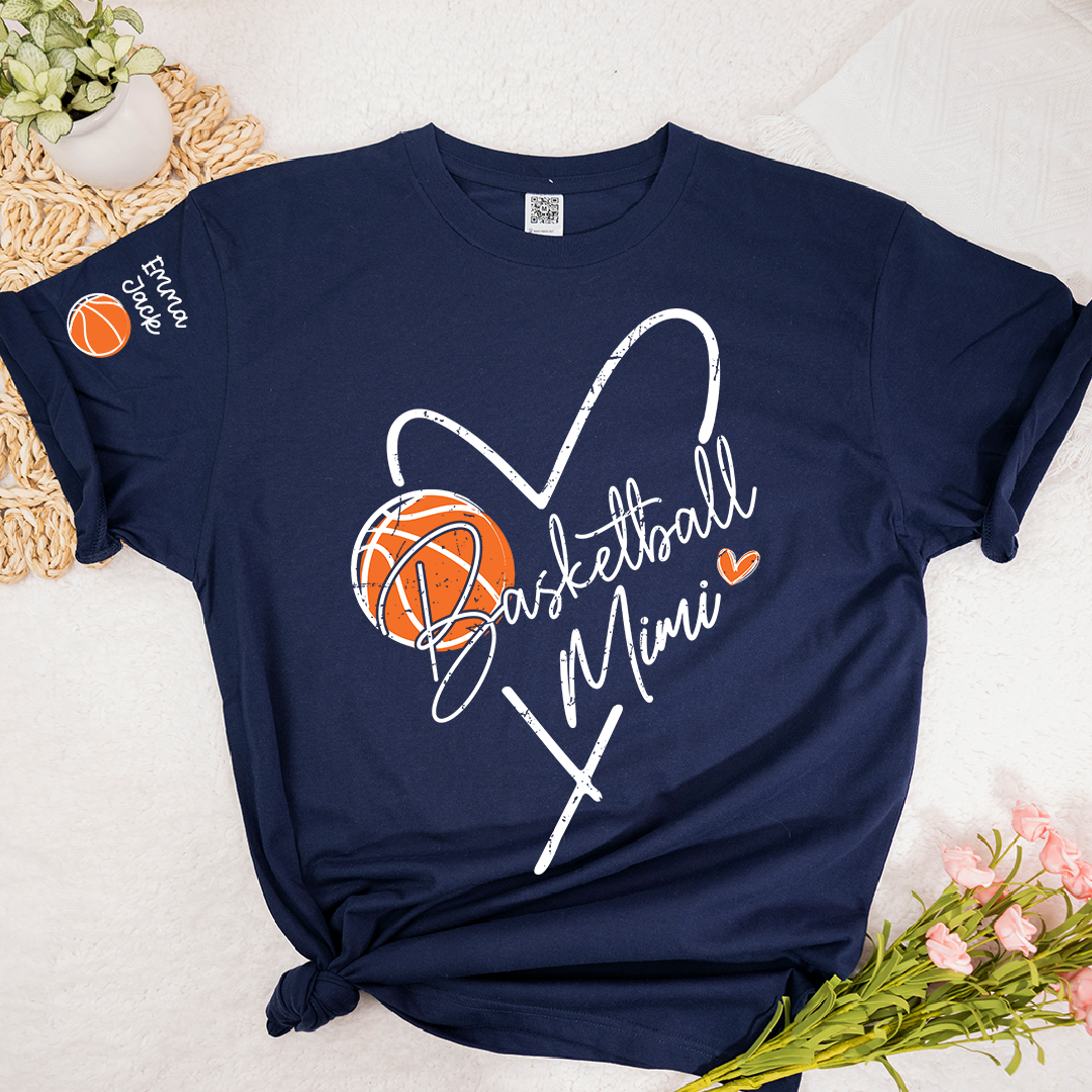 Personalized Mimi Heart Basketball T Shirt, Custom Names with Basketball and Heart Design, Give Family