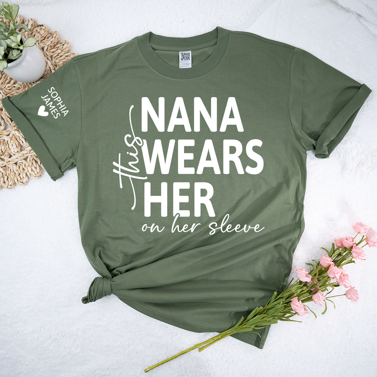 Personalized Nana Shirt, This Nana Wears Her Heart on Her Sleeve, Custom Grandma T-Shirt for Women