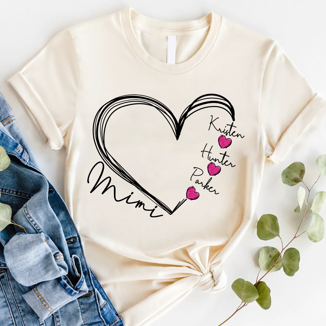 Custom Mimi Heart And Kids T-Shirt, Personalized Mimi Shirt, Mother's Day Gift For Grandma Mimi Nana Gigi Gaga Grammy