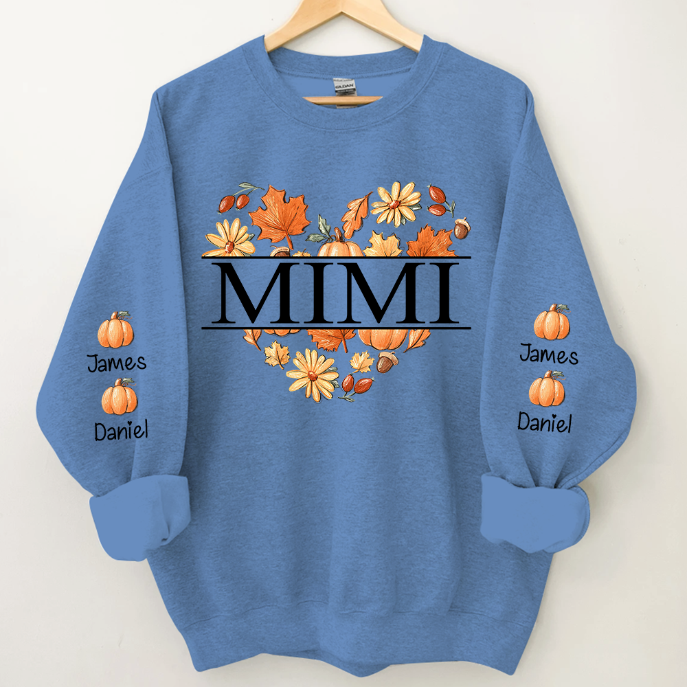 Mimi Heart Fall Autumn With Grandkids Sweatshirt, Grandma Gift For Autumn TH