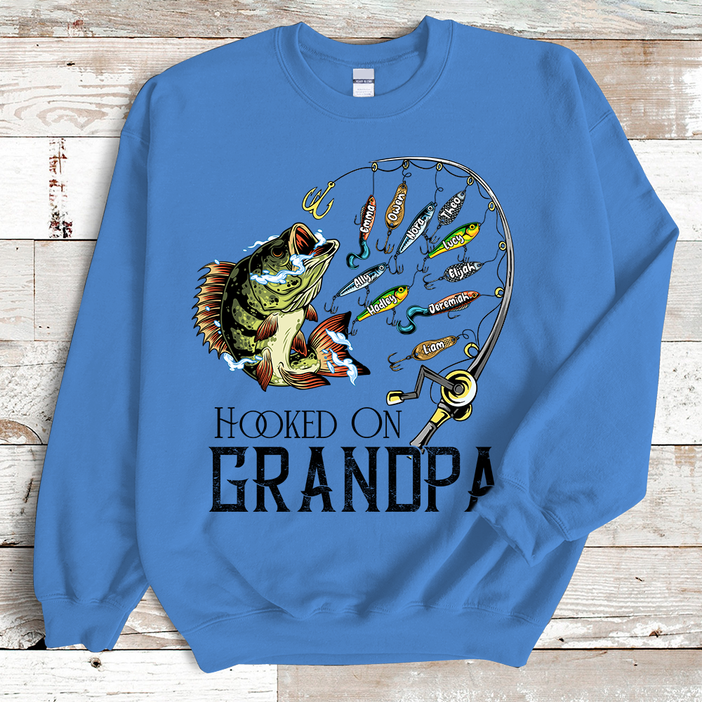 Personalized Hooked On Grandpa Fishing With Kids Name Sweatshirt
