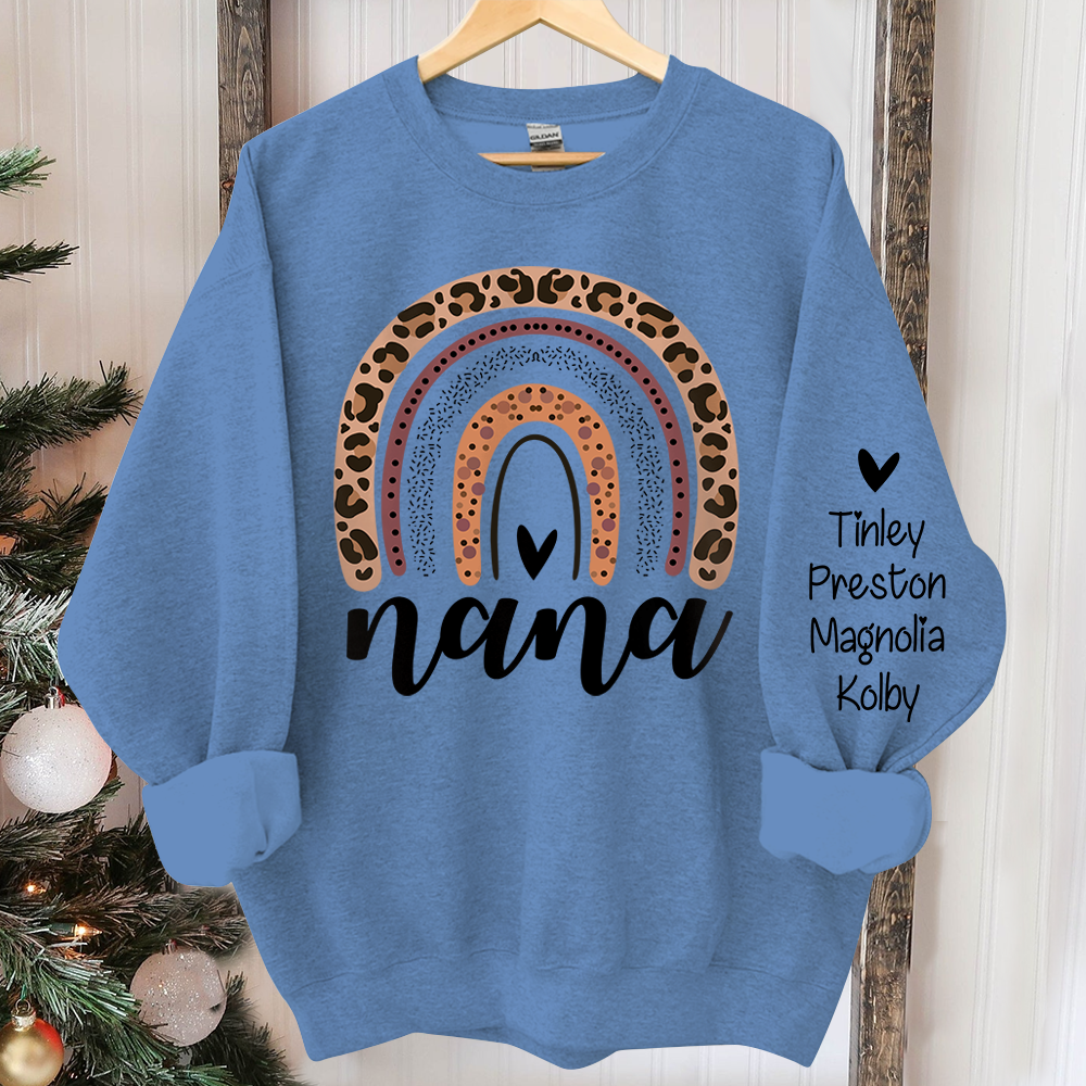 Personalized Leopard Rainbow Nana Sweatshirt, Custom Grandma and Grandkids Sweatshirt