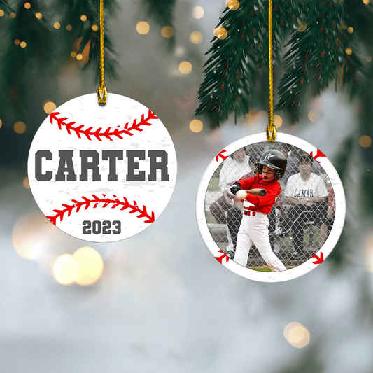 Baseball Christmas Acrylic Ornament, Personalized Name, Year & Photo Sports Decoration 2025