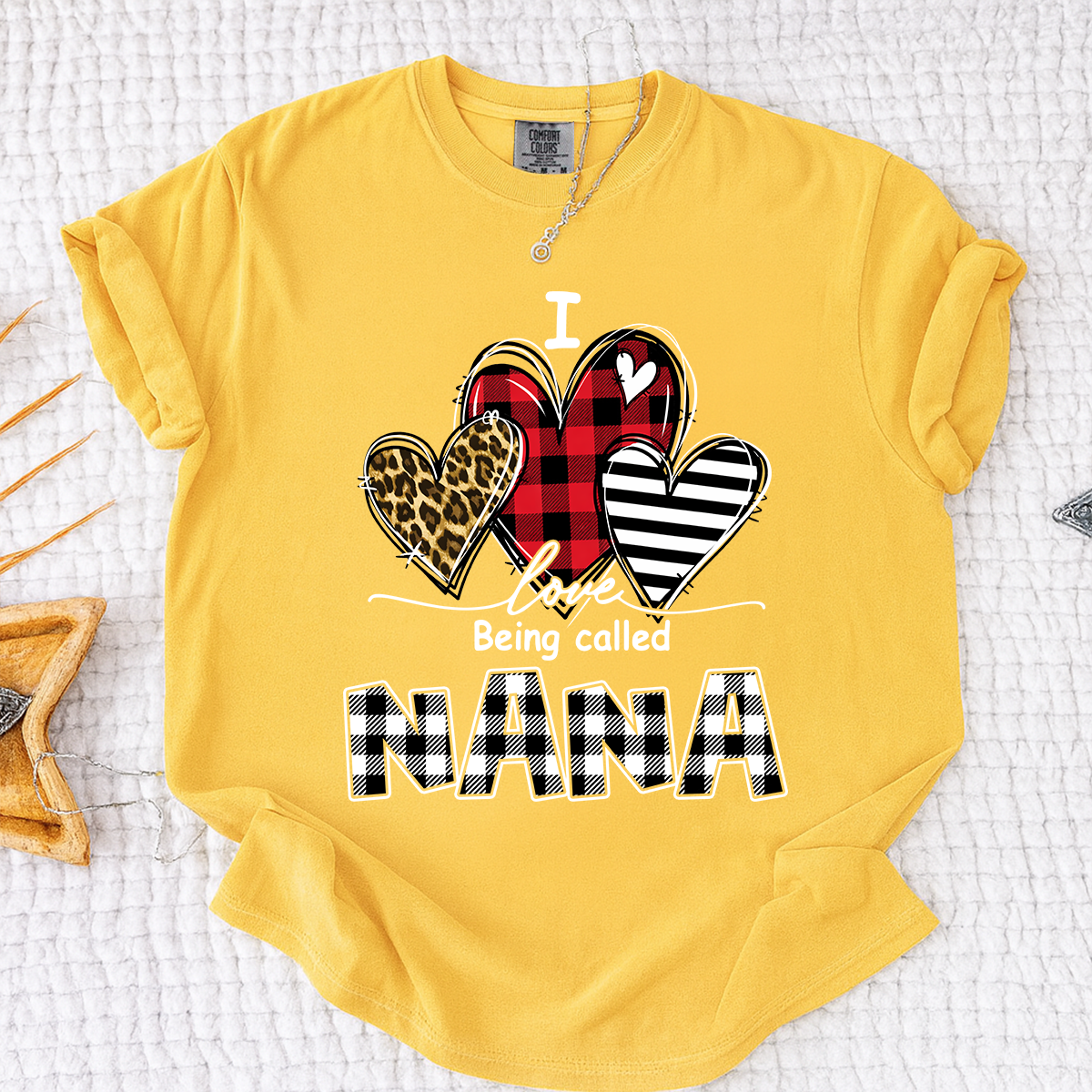 I Love Being Called Nana Leopard Print And Caro Shirt, Grandma Comfort Colors Personalized For Gift Grandma