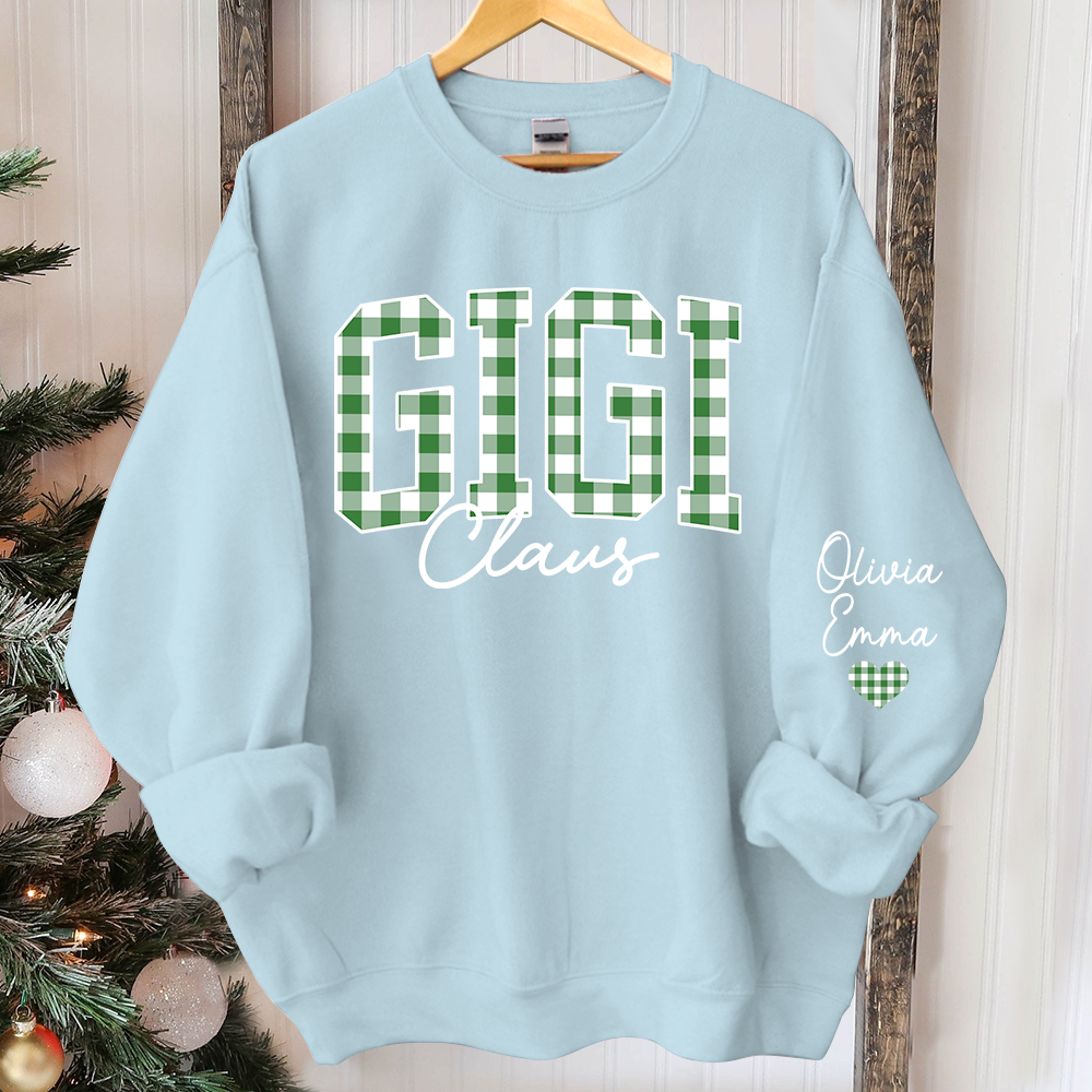 Custom Gigi Claus Green Caro Christmas With Kids Sweatshirt