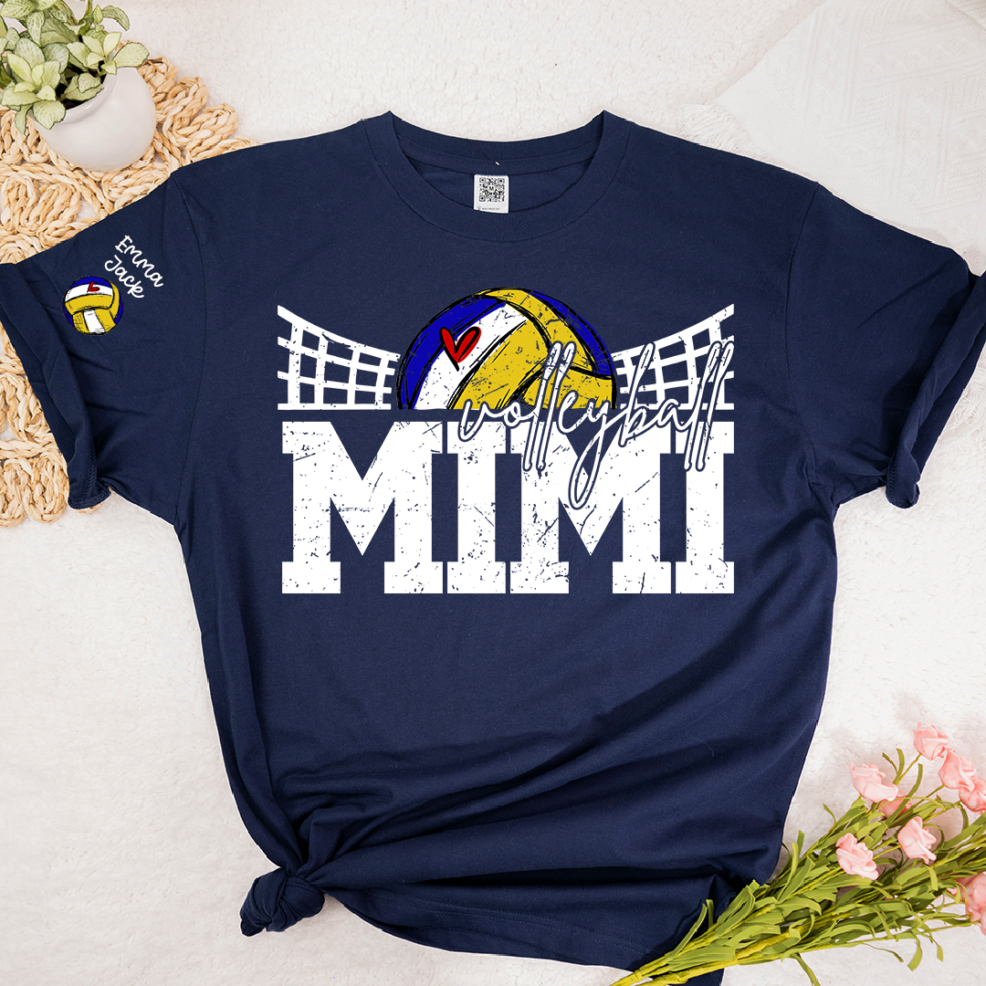 Personalized Mimi Volleyball Shirt with Heart, Custom Volleyball Tee Kids Names And Grandma