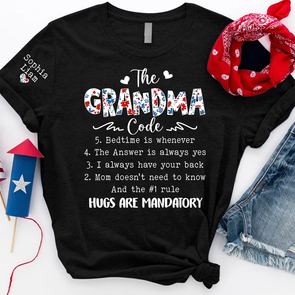 The Grandma Code T Shirt, Personalized Grandma Gift, Patriotic Design with Family Rules, Perfect for Mother’s Day, 4th of July Shirt