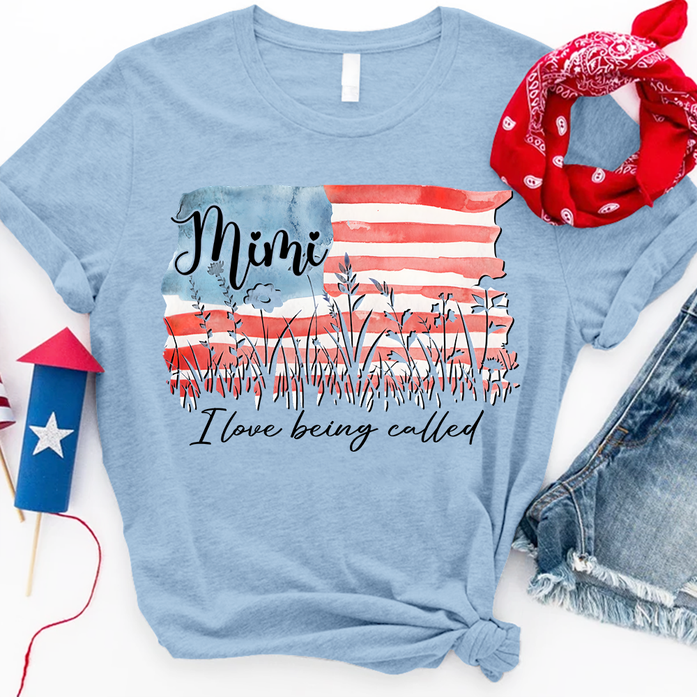 I Love Being Called Mimi Shirt, Personalized Grandma Tee with Sleeve Names, Patriotic Gift for Mimi, Family Matching Shirt