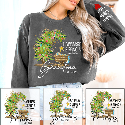 Happiness Is Being a Grandma Shirt, Custom Christmas Sweatshirt with Kids Names