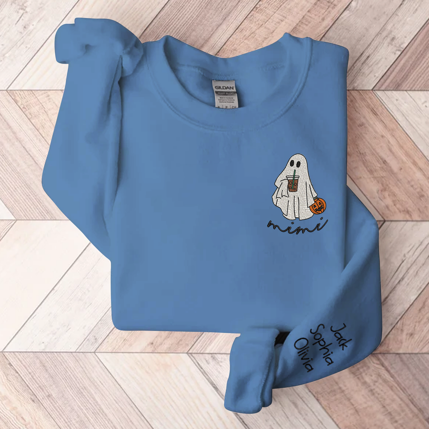 Ghost Halloween Embroidered, Custom Mimi And Kids, Grandma Gift TH Sweatshirt