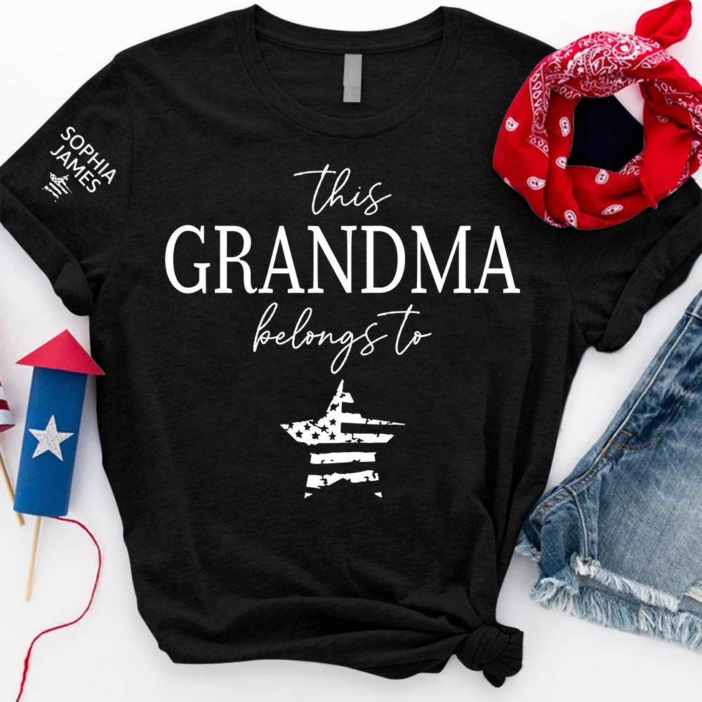 Personalized Grandma Shirt This Grandma Belongs To with Kids Names Patriotic 4th of July Custom Family T Shirt