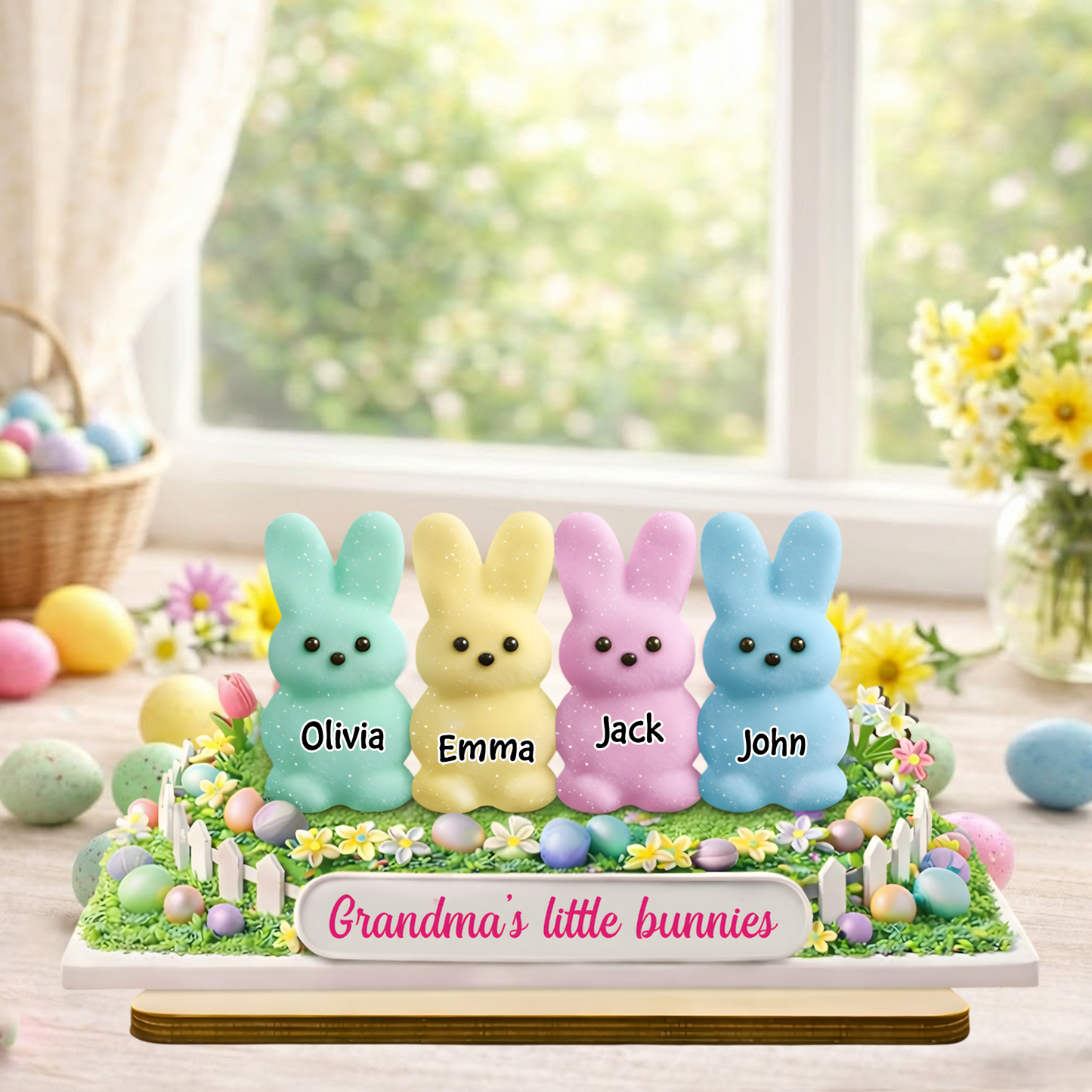 Personalized Easter Bunny Plaque for Grandma - Custom Names of Grandkids, "Grandma's Little Bunnies" Spring Decor